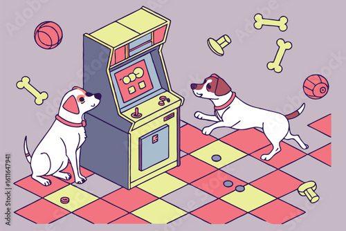 Pixel Art Dog Arcade Scene