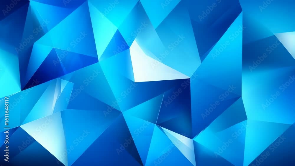 Dynamic blue crystal abstract background video with polygonal geometric shapes animation