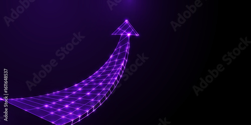 Abstract business arrow growth to target low poly wireframe on dark blue background. startup and achievement. vector illustration fantastic technology.