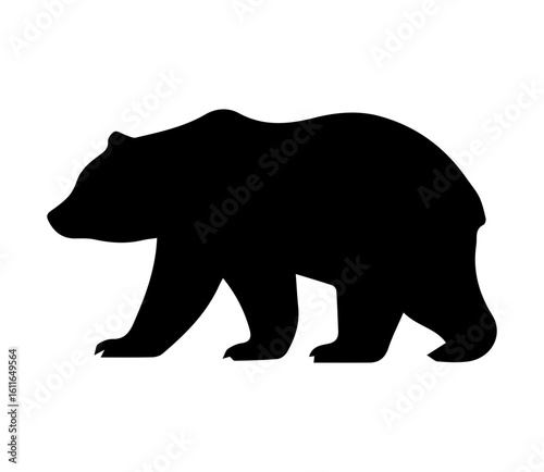 Black Silhouette of a Walking Bear on a White Background	