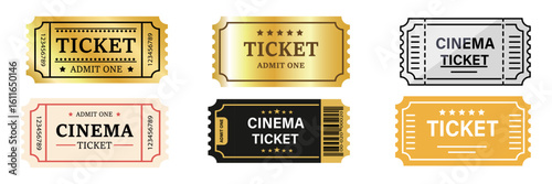 Template of cinema tickets. Vector designs of various cinema tickets with illustrations of video cameras and other tools. Ticket set icon