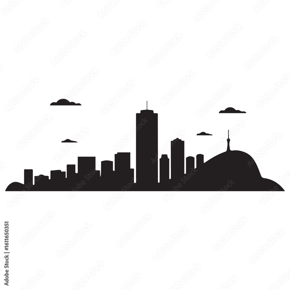 Fototapeta premium Rio de Janeiro city skyline. Negative space city. Vector black silhouette. with white background