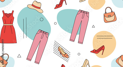 Stylish summer fashion collection featuring dresses pants hats and shoes for a chic look