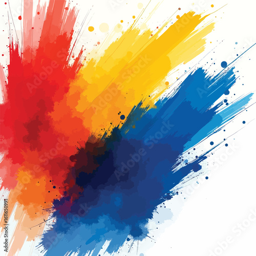 Abstract colorful paint brush strokes vector background Grunge texture with red yellow and blue paint splash for a modern art design