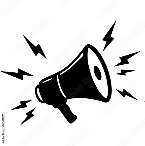 megaphone and flash lightnings. Special offer. Social media promotion. Marketing time concept. Loudspeaker or speaker object.