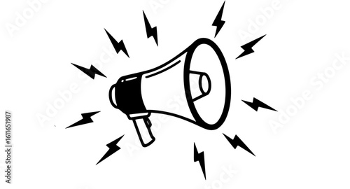 megaphone and flash lightnings. Special offer. Social media promotion. Marketing time concept. Loudspeaker or speaker object.