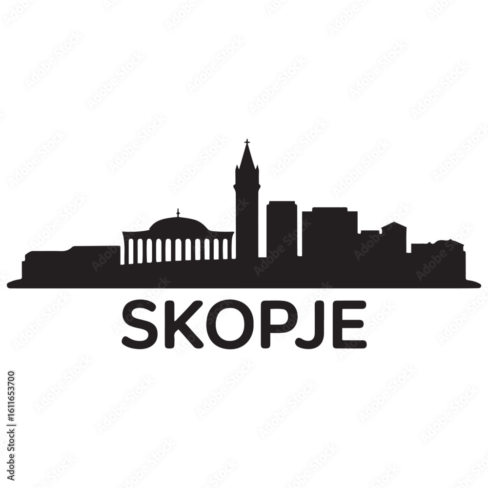Naklejka premium Skopje skyline horizontal banner. Skopje, North Macedonia. Vector template for your design. Vector black silhouette. with white background