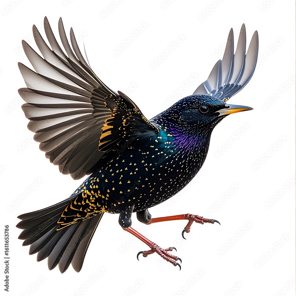 Fototapeta premium A starling in flight against a white background