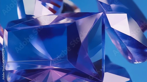 Elegant Blue Crystals Background Seamless Loop, abstract geometric diamond shapes with light