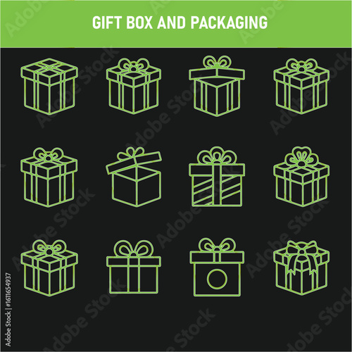 Collection of stylized gift boxes with ribbons and bows