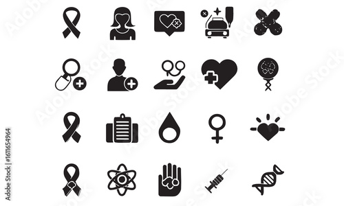 Cancer Awareness Ribbon Icons & Cancer Care Symbol Vector