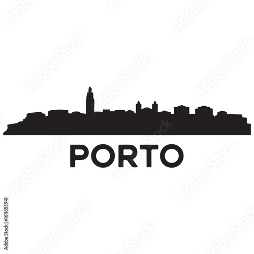Porto skyline silhouette. Black Porto city. Vector black silhouette. with white background