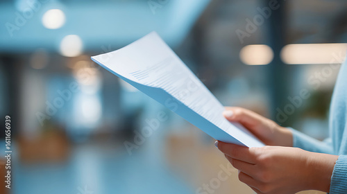 Close up of a person holding and reading a document or paper