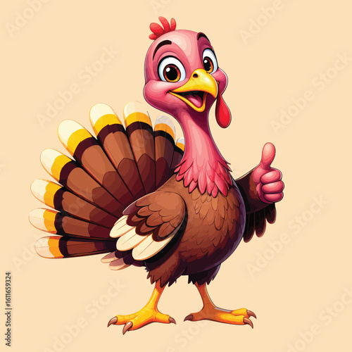 Joyful Cartoon Turkey Giving a Thumbs Up Thanksgiving Day Celebration Festive Character Design and Illustration, Ready to Celebrate the Holiday