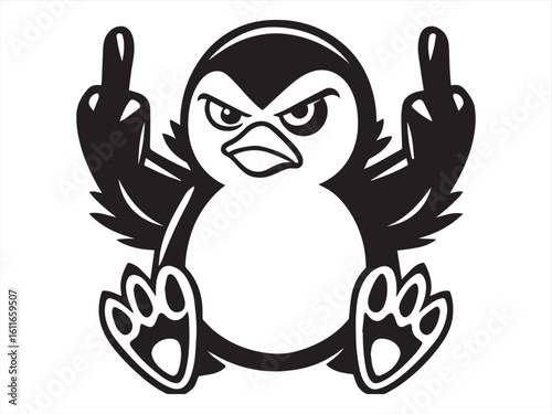 Angry Penguin Cartoon Showing Middle Fingers – Funny Offensive Vector Art