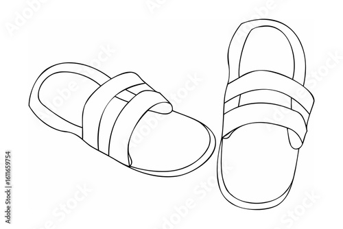 Black and white outline of two open toe sandals footwear