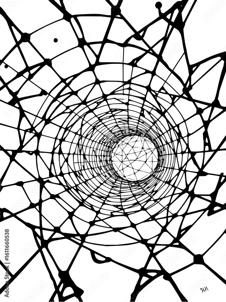 Obraz premium Minimilist abstract black and white tunnel view with converging lines and geometric shapes creating depth illusion vector