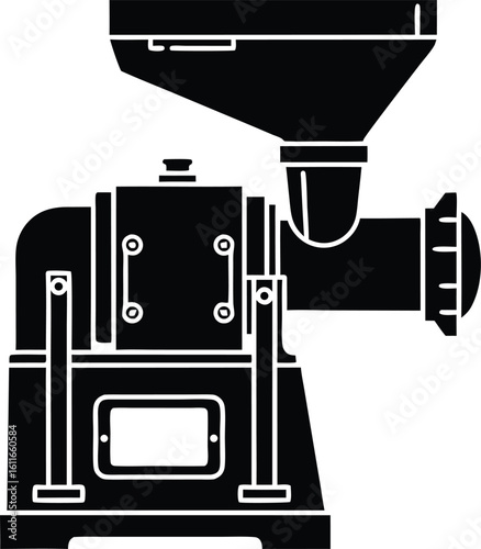 Black and white illustration of a heavy duty meat grinder or industrial food processor.