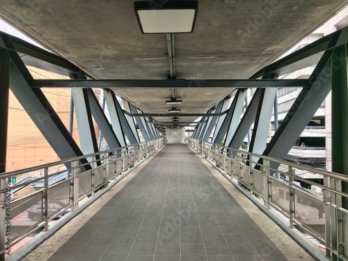 Modern Empty Pedestrian Overpass with Geometric Architecture