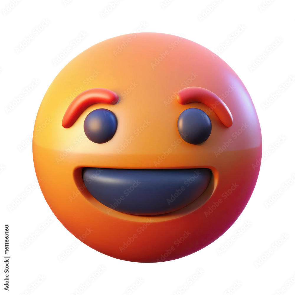 Fototapeta premium Orange emoji face happy expression render illustration graphic design social media communication icon symbol