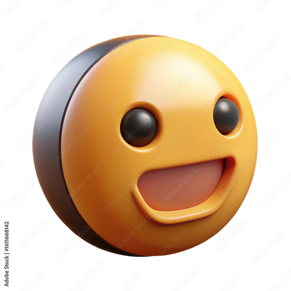 Fototapeta premium Happy emoji face yellow black rendering illustration expression smile cheerful positive 3d character 100