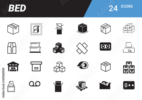 Icons for Packing Supplies: A collection of illustrations of various containers and packaging elements perfect for logistical and transport needs.