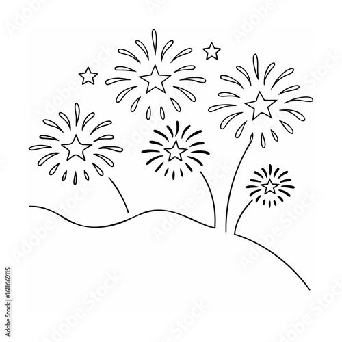 black and white fireworks display clip art preview
