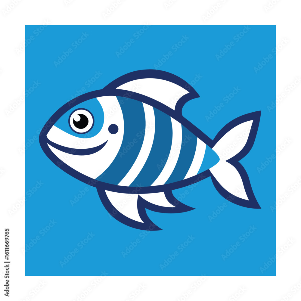 Obraz premium Striped Bass Cartoon Character in Flat and Line Style