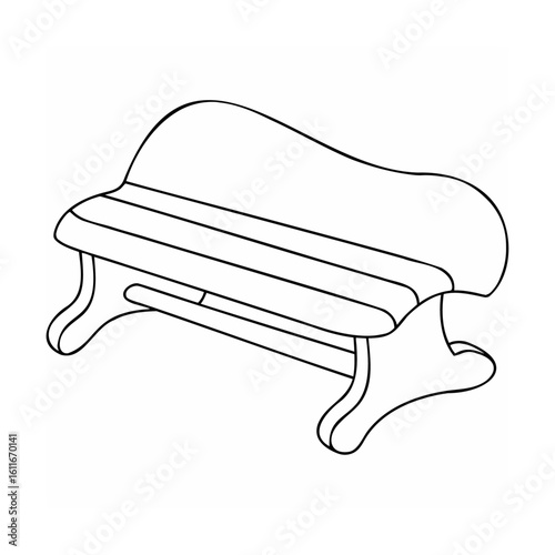 Curved wooden bench with slatted seat outdoor