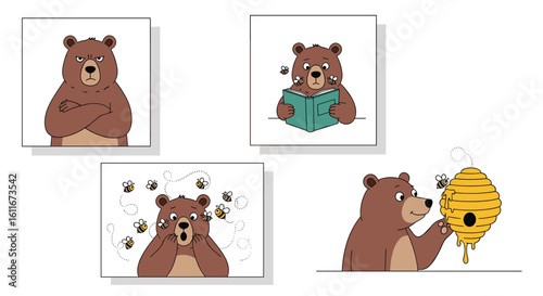 Curious bear explores nature discovering sweet honey from a beehive
