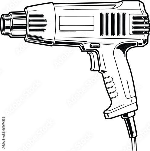 Detailed vector illustration of a heat gun outlined on a clean white background