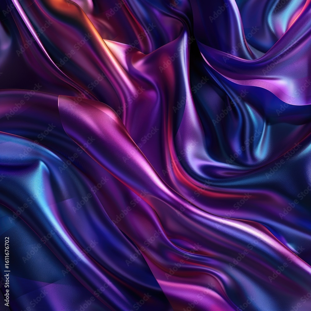 Obraz premium Iridescent purple and blue silk fabric with deep folds and highlights, creating an abstract, flowing texture