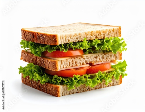 Fresh homemade layered sandwich with lettuce tomato and bread slices perfect for lunch or snack healthy fresh ingredients