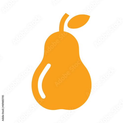 Simple Yellow Pear with Leaf Vector Icon
