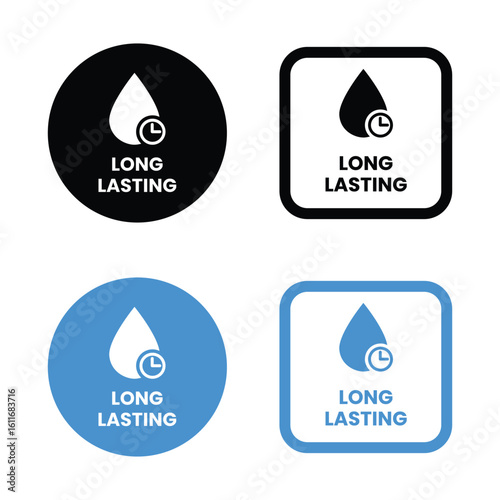 Long lasting icons set, logo, label, badge, sticker, symbol, emblem, stamp, black, line, flat vector, isolated illustration. Pharma or beauty label for product packaging design.	
