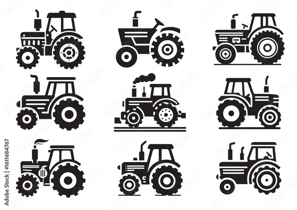 Obraz premium Tractor silhouette vector illustration Set
