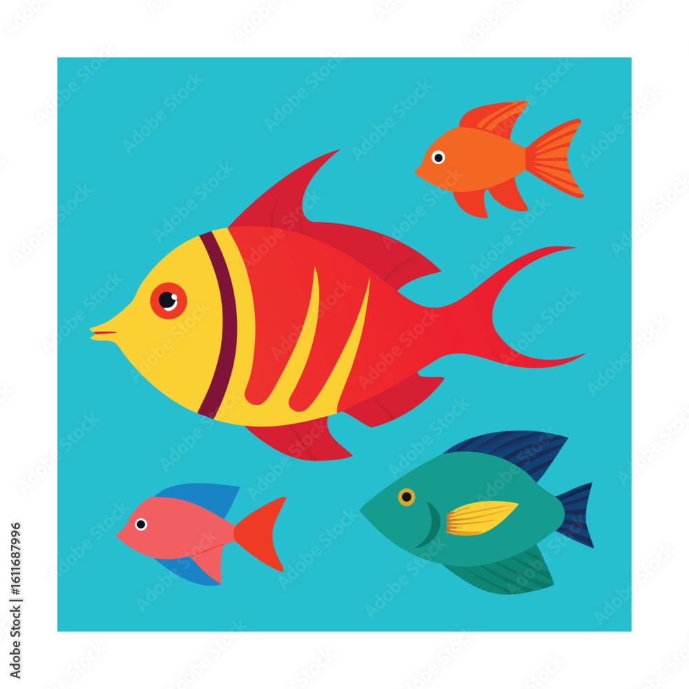 Fototapeta premium Exotic Fish Collection in Simple Vector Art
