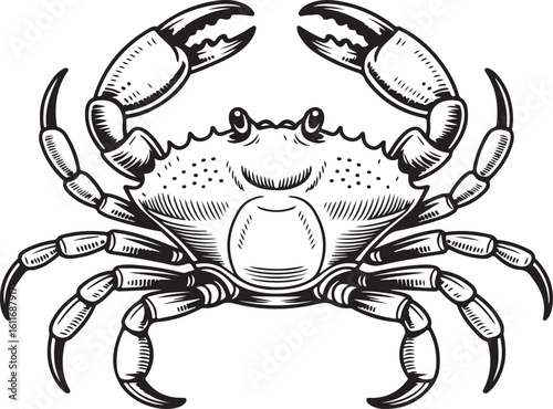 Crab Vector Illustration in Engraving Style with Detailed Line Work