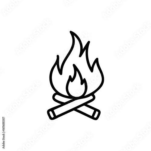Outline campfire icon with crossed logs stylized flames heat warmth