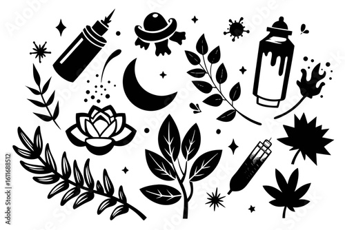 Here's a concise sentence describing the image:

Skull and crossbones vector icon set: a black silhouette design for Halloween decoration
