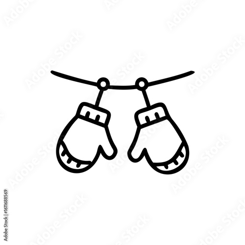 Outline drawing pair mittens hanging on a string vector