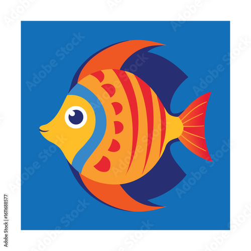 Fancy Discus Fish Character in Flat and Line Art