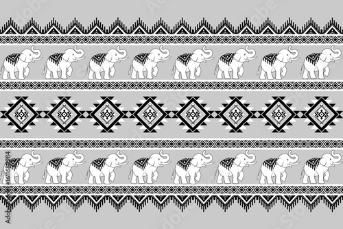 Seamless pattern with elephants, Thai style pattern for fabric, textile, printing.