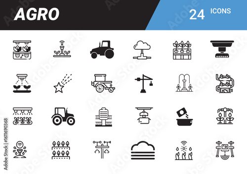 Agro Icons: A comprehensive collection of agro icons suitable for various design projects, these icons represent agricultural elements, perfect for websites, presentations.