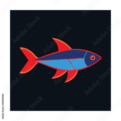 Neon Tetra Fish in Flat Vector and Line Art Version