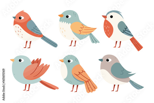 Colorful avian companions: a vibrant collection of illustrated bird characters, each displaying its own unique plumage and charm. 