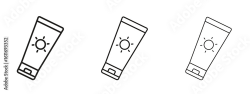Sun cream icons. Outline or line icon design bundle.