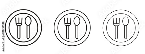 Spoon and Fork icons. Outline or line icon design bundle.