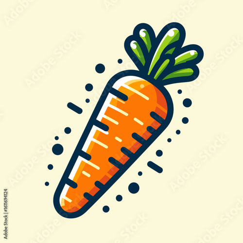 Vibrant carrot illustration with green leaves showcasing a healthy vegetable for nutrition themes