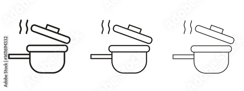 Sauce pan icons. Outline or line icon design bundle.